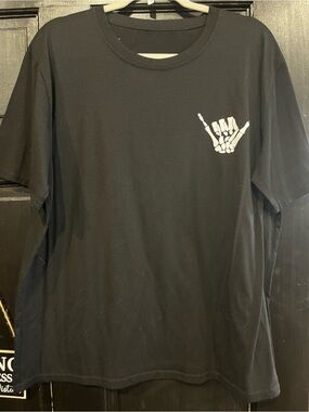 Black Men's Graphic Tee with White Skeleton Shaka
